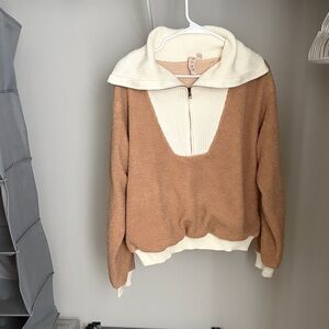 Anthropologie Tan and Cream Cowl Neck Sweater